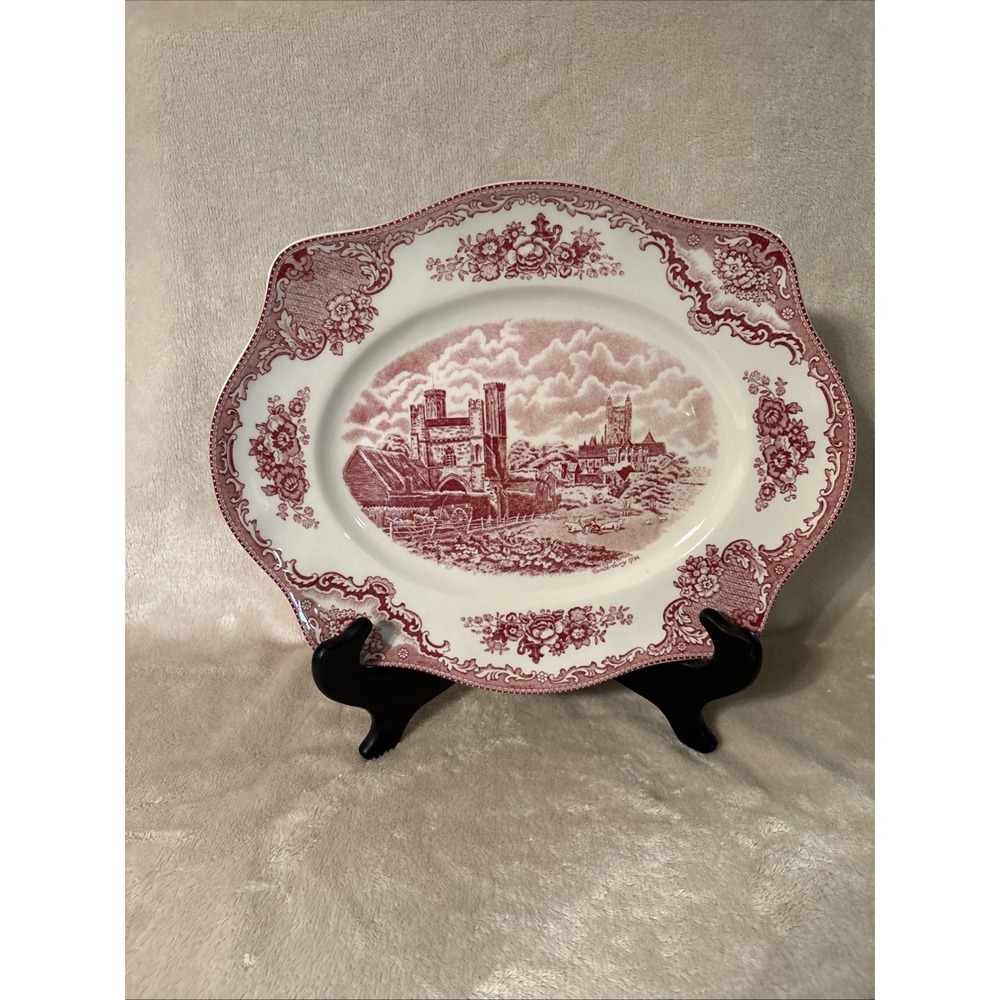Johnson Brothers Old Britain Castles Canterbury Red Transferware Platter 13.5"